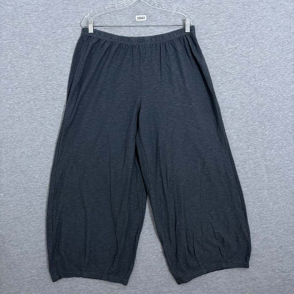 NWT Cut Loose Women's XL Gray Cotton Linen Wide Barrel Leg Cropped Pull On Pants